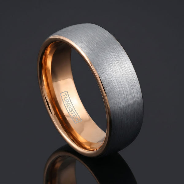 Runar men's rose gold tungsten ring – angled view