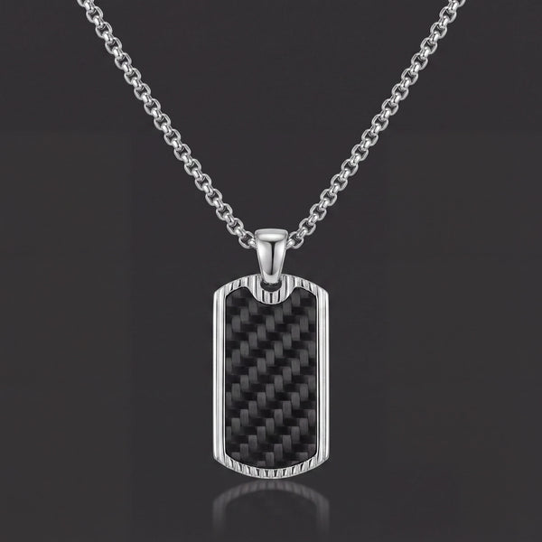 Carbon Fiber Dog Tag, men's pendant necklace by MythologyTitans – view 1