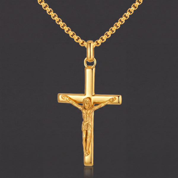 Gold Crucifix Pendant, men's pendant necklace by MythologyTitans – view 1