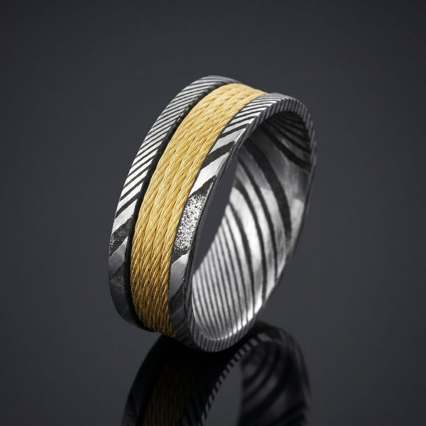 Thorin men's Damascus steel ring – angled view