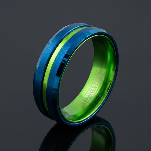 Helios men's blue tungsten ring – angled view