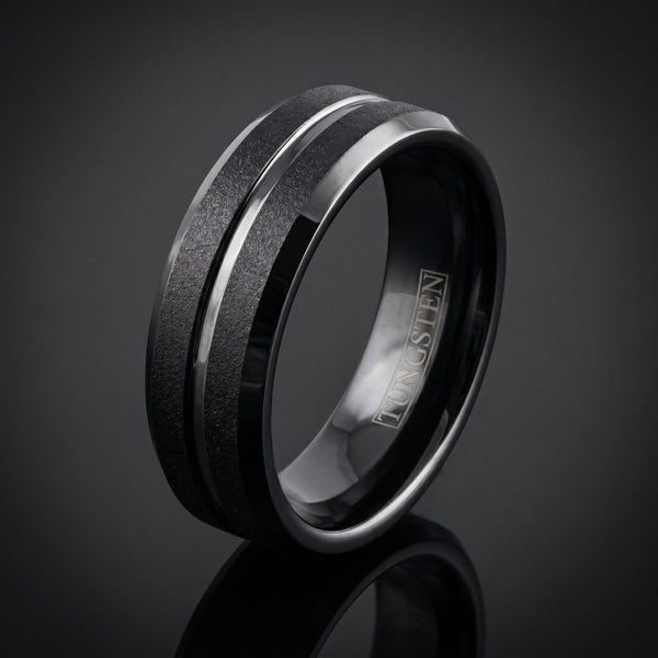 Hati men's black tungsten ring – angled view
