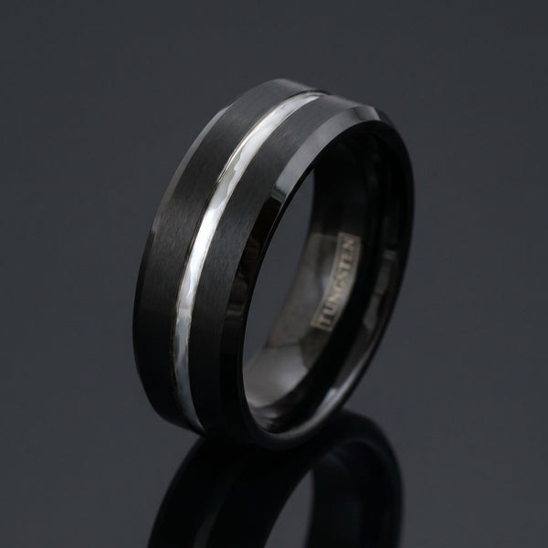 Vector men's black tungsten ring – angled view