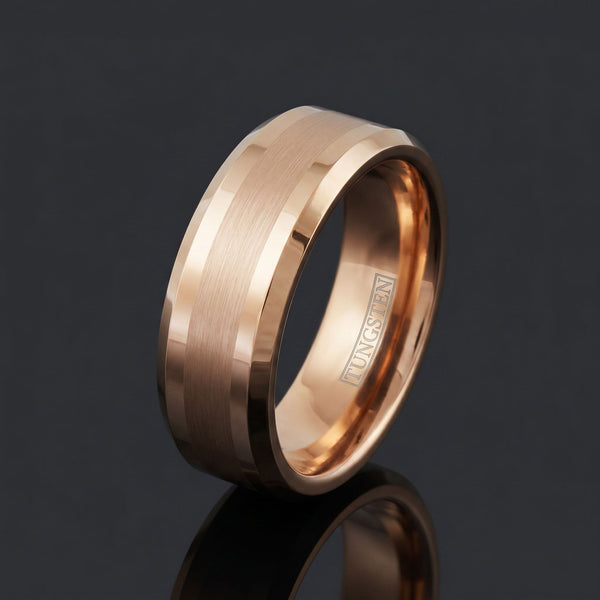Electra men's rose gold tungsten ring – angled view
