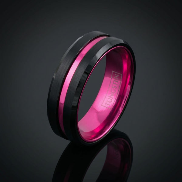 Freya men's black tungsten ring – angled view