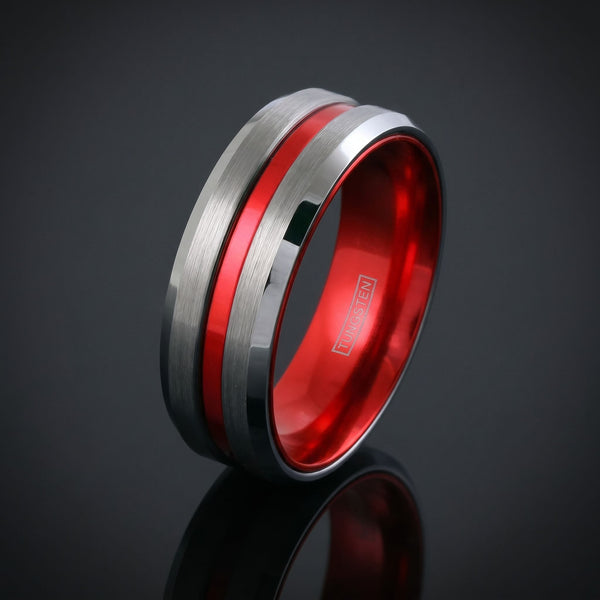Perseus men's silver tungsten ring – angled view