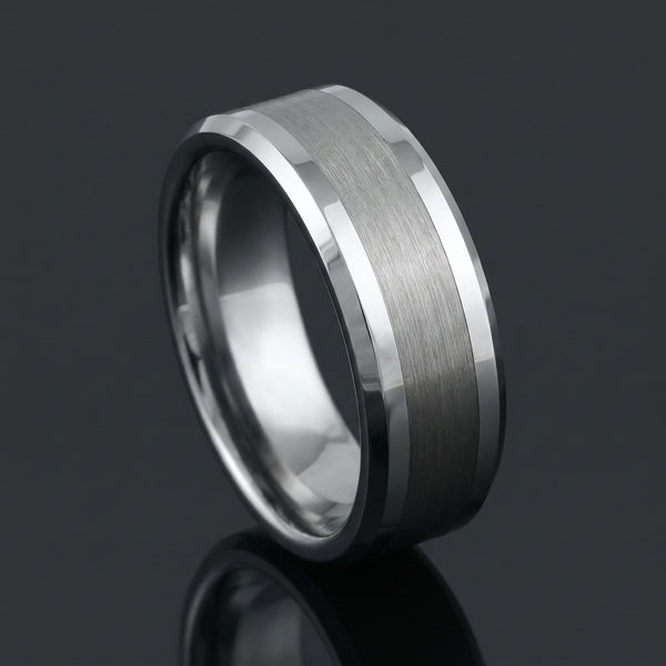 Ullr men's silver tungsten ring – angled view