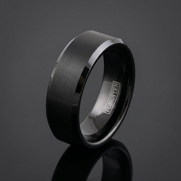 Shade men's black tungsten ring – angled view