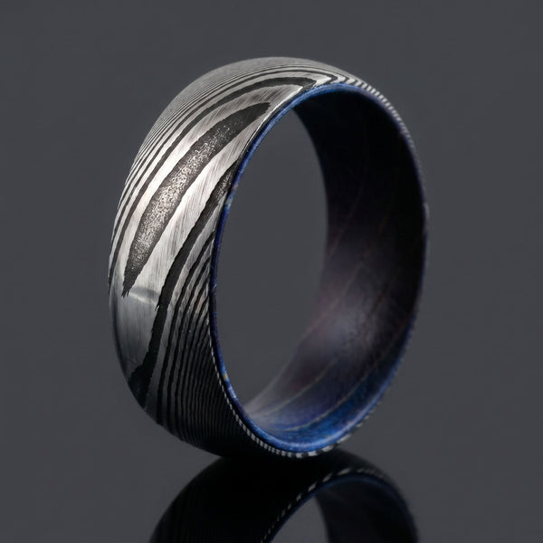 Cronus men's Damascus steel ring – side profile